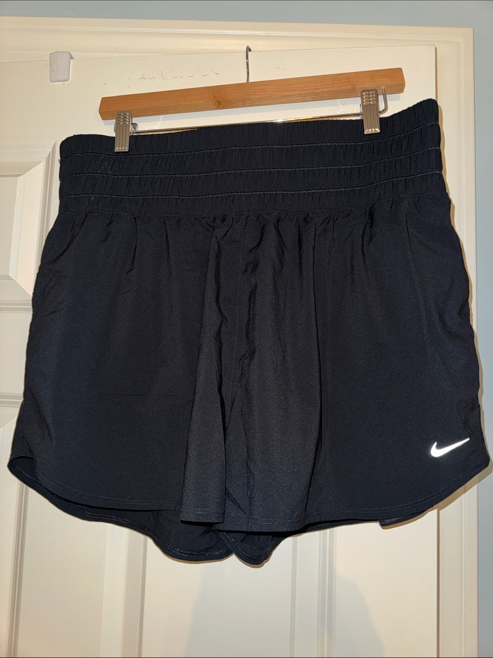 Nike Black Women's high waisted Athletic Shorts with Reflective Swoosh